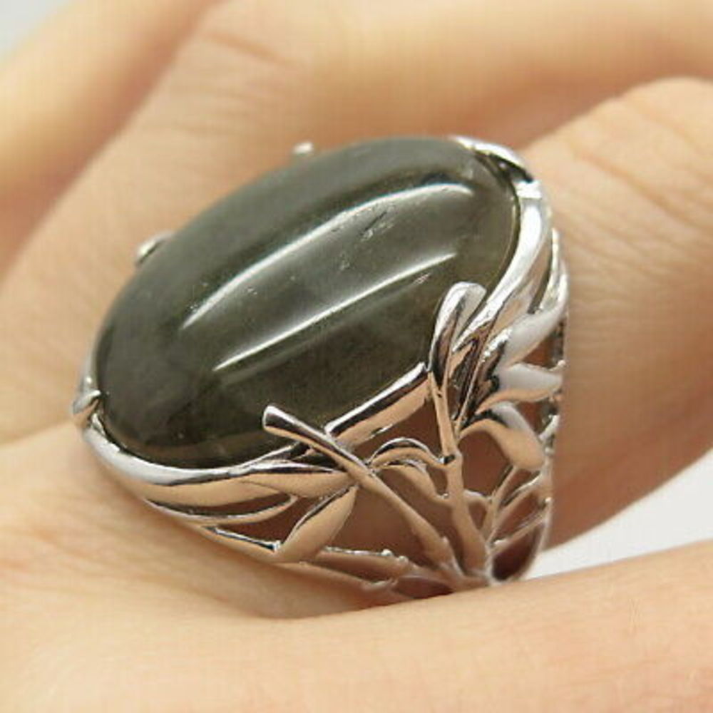925 Sterling Silver Real Labradorite Gemstone Ring Size 9 - Picture 2 of 6
